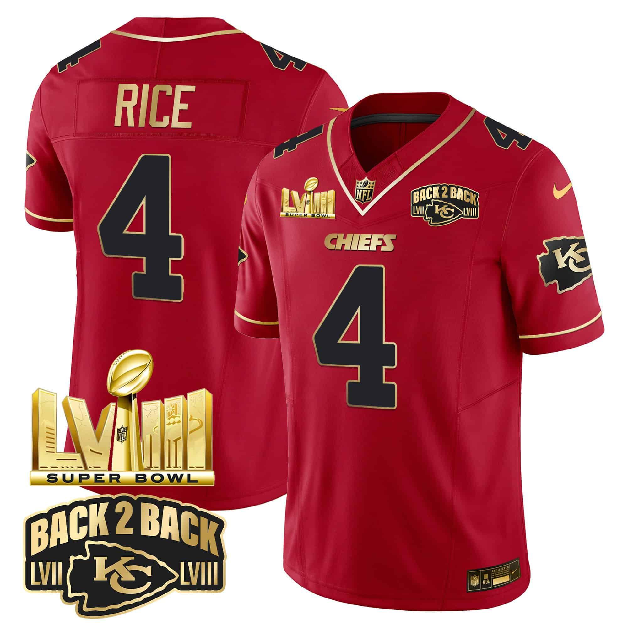 Men Kansas City Chiefs #4 Rice Red 2024 Nike Super Bowl LVIII & Back-2-Back Gold Patch Vapor NFL Jersey style 2->indianapolis colts->NFL Jersey